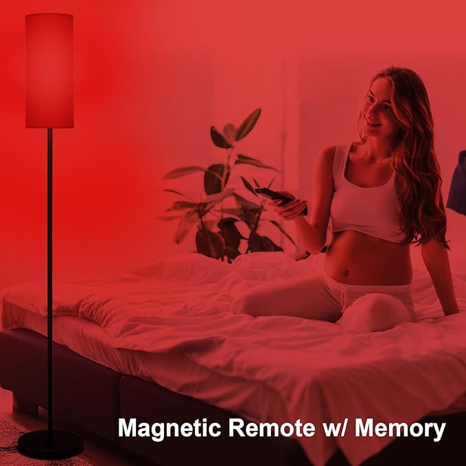 Floor Lamp with Red Light - 670nm Red Night Light for Sleep, 3CCT LED Standing Lamp with Remote, Dimmable Modern Floor Light with Timer and Memory, Sturdy Iron Base, Linen Shade, for Bedroom