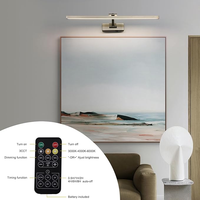 10000mAh Picture Light Battery Operated,23.6In Antique Bronze Wireless Rechargeable Picture Light 3 Colors Dimmable Art Light with Remote Timer for Paintings,Gallery
