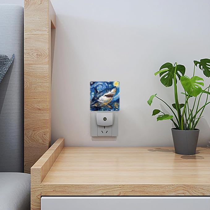 LED Night Lights Plug into Wall,Starry Night Great White Shark Decorative Night Lights Plug into Wall with Auto Light Sensor for Boys Girls Bedroom Decorative Nightlight Led Lamp