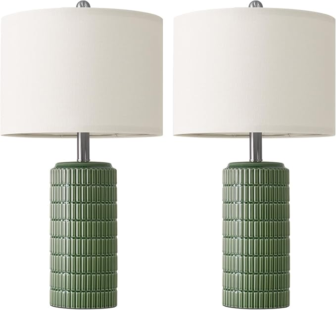 PoKat 23" Dark Green Ceramic Table Lamps Set of 2, Modern Table Lamps for Living Room, Farmhouse Lamps for Bedroom Night Stands, Traditional Nightstand Desk Decor Lamps