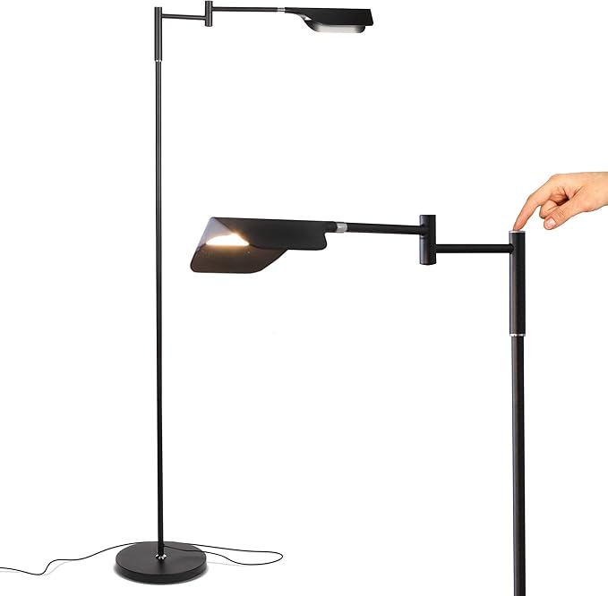 Brightech Leaf Pharmacy LED Reading Lamp, Dimmable Floor Lamp with Easy Rotation Over Chair or Desk for Living Rooms & Offices, Adjustable Standing Lamp, Tall Lamp for Sewing & Craftwork - Jet Black