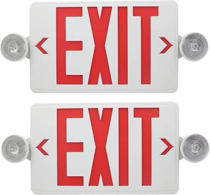 CM MZY LED Exit Sign with Emergency Lights,Exit Sign Light with Battery Backup, Red Letter Emergency Lights with Two Adjustable Heads,AC 120V/277V, UL Certified, 2 Pack