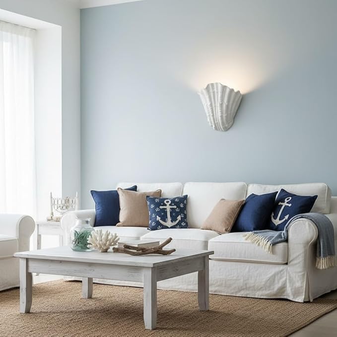 Modern Nordic Shell Wall Sconce, White Plaster LED Uplight (3000K Warm), Unique Seashell Design, Indirect Ambient Lighting for Bedroom, Living Room, Dining Room, Hallway Decor.(30cm/11.81")