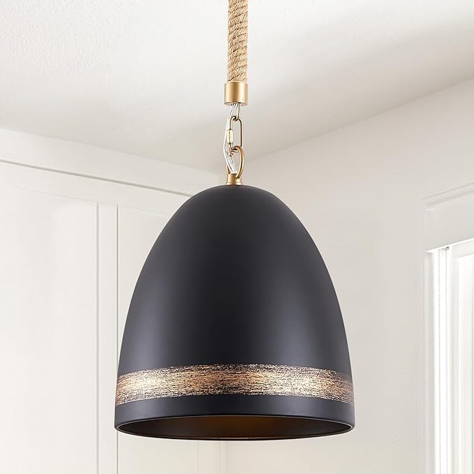 Black Gold Pendant Light 10in Kitchen Island Pendant Light Fixture Farmhouse Metal Ceiling Hanging Light for Kitchen Sink Entry Hallway Dining Room