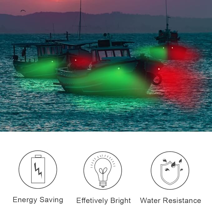Obcursco Boat Navigation Lights, LED Red and Green Vertical Mount for Bow and Stern, IP67 Waterproof Marine Lights for Pontoon, Bass, and Jon Boats (White)
