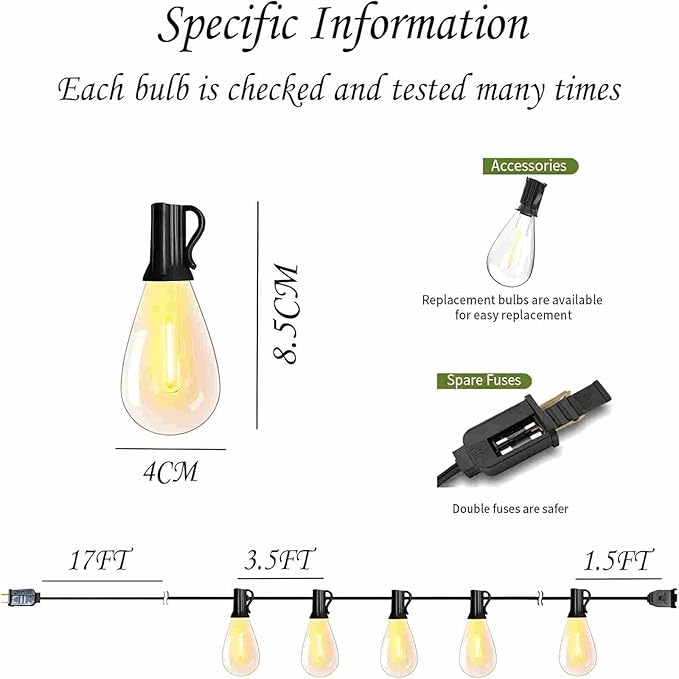 smareal LED Outdoor String Lights 60FT with 16+1 Shatterproof Bulb Design,Waterproof Commercial,Patio Lights for Garden,Porch,Deck Decor,Backyard,Balcony