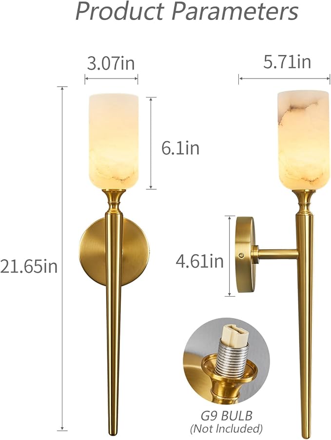 LMQNINE Natural Alabaster Wall Sconce Modern Gold Wall Light Bathroom Sconce Wall Decor Antique Marble Sconces Wall Lighting for Bedroom Living Room Entryway Hallway Staircase
