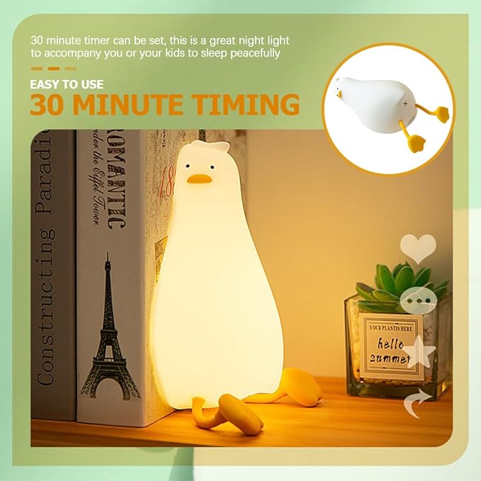 Beaupretty Silicone LED Duck Night Light, Rechargeable Bedside Night Lamp with Soft White Glow, Cute Nursery Room Nightlight for Boys and Bedroom Decor