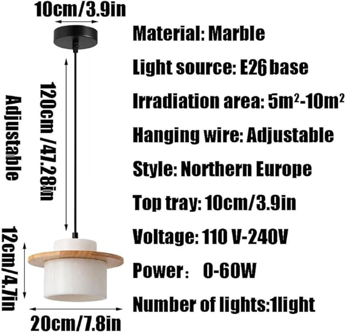 Natural Stone Pendant Light fixtures, E26 Base Marble Hanging Lamp lampshade, Modern Industrial Style Chandelier, Living Room, Bedroom Kitchen Decoration Lighting