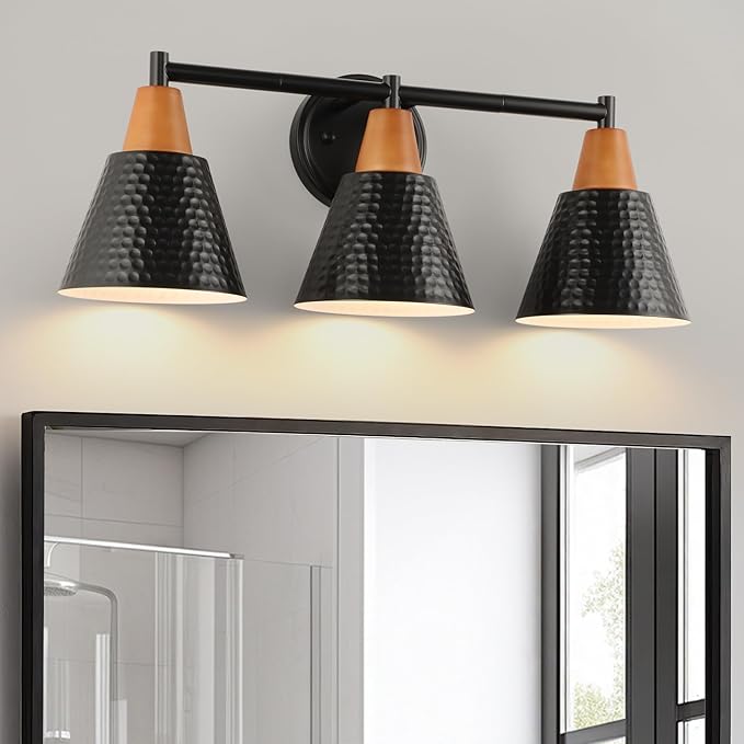Black 3 Light Vanity Light, Vintage Industrial Bathroom Light, Suitable for Bathroom, Bedroom, Living Room