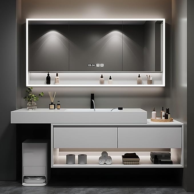 48in Luxury Bathroom Vanity with Sink - Modern Bathroom Vanity Wash Set, Suspended Bathroom Cabinet, Smart Defogging & Led Lighting | Wall-Mounted Storage with 2 Drawers