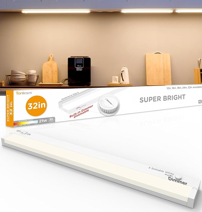 LED Under Cabinet Lighting Plug-in Or Hardwired 32 Inch 21W Super Bright,Dimmable with Dimmer,120V 5CCT 2700/3000/3500/4000/5000K, Linkable Cabinet Light,Under Counter Lights for Kitchen