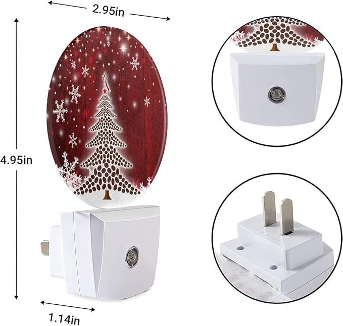 EKOBLA Winter Red Christmas Tree LED Night Light Xmas Holiday Snow Snowflakes Night Lights Plug into Wall with Dusk to Dawn Light Sensor for Boys Girls Men Women Gifts