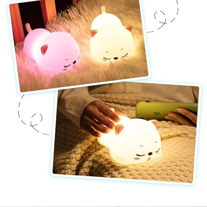 Cute Kids Night Light Night Lamp Night Lights for Kids Bedroom Toddler Baby Portable Silicone Battery Led Nightlight Nursery (Cute Cat)