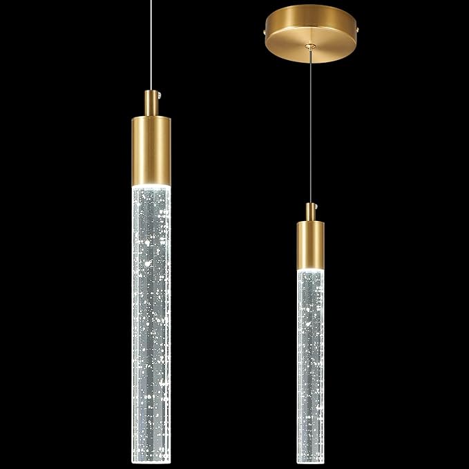 Modern Kitchen Island Pendant Light Dimmable LED Gold Brass Finish Mini Pendant Lighting Bedroom Bedside Table Small Pendant Lights（1-Pack）