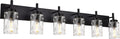 BONLICHT Transitional Bath Vanity Light Fixture 6 Light Black Wall Sconce Bathroom Lighting with Clear Hammered Glass, Industrial Farmhouse Metal Wall Mount Light for Kitchen Living Room Dining Room