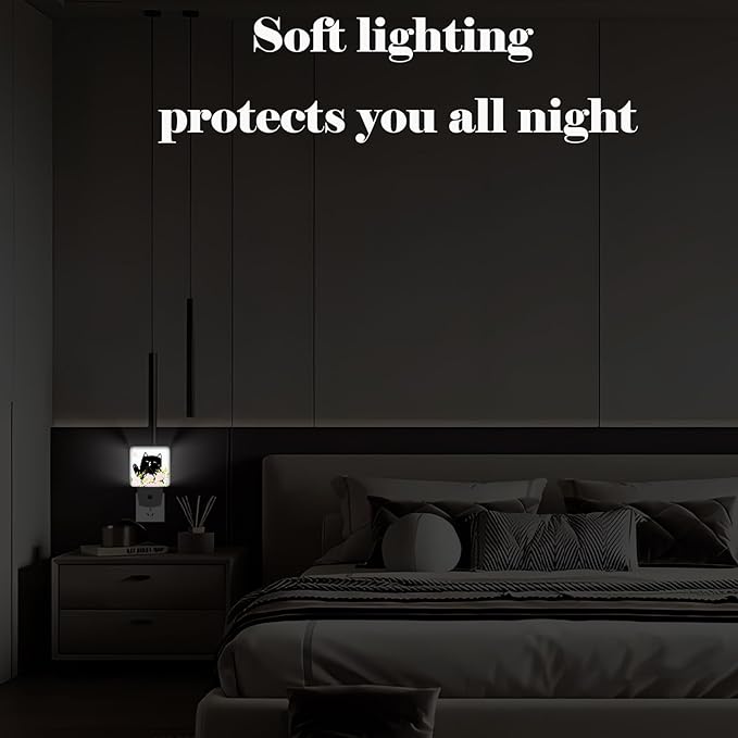 Black Cat and Flowers Night Light,Plug Into Wall for Boys Girls Bedroom Decorative Square Night Light Lamp 0.5w Sleep Friendly