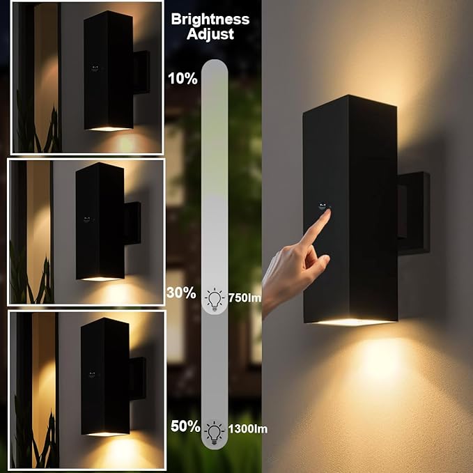 Motion Sensor Outdoor Wall Lights, Dusk to Dawn Exterior Wall Mount Light Fixtures with 3 Modes, Waterproof Up Down Porch Lights for House, Garage, Patio, Entryway, Matte Black