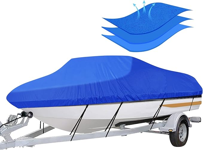 iCOVER Trailerable Boat Cover- 14'-16' Heavy Duty Waterproof Tarp Covers, Fits V-Hull, Fish&Ski, Pro-Style, Fishing, Runabout, Bass Boats, up to 14ft-16ft Long X 90" Wide