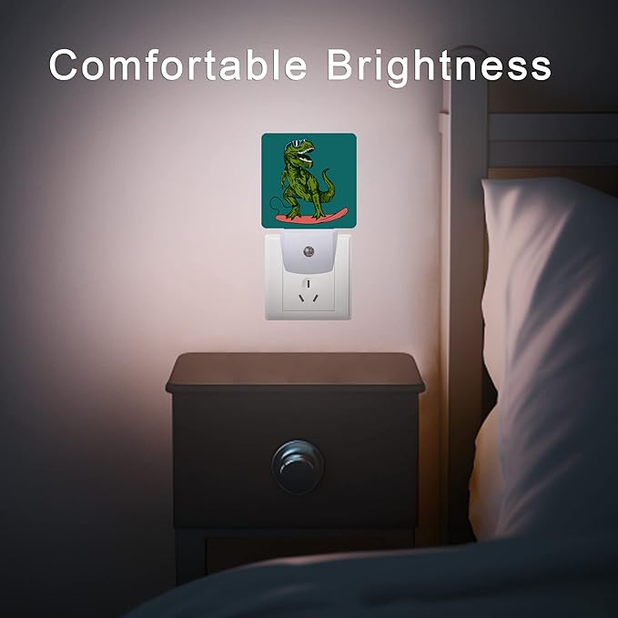 Dinosaur Night Light,Happy Dinosaur Surfer Night Lights Plug into Wall with Dusk to Dawn Light Sensors 0.5W Dim Night-Lights for Bedroom