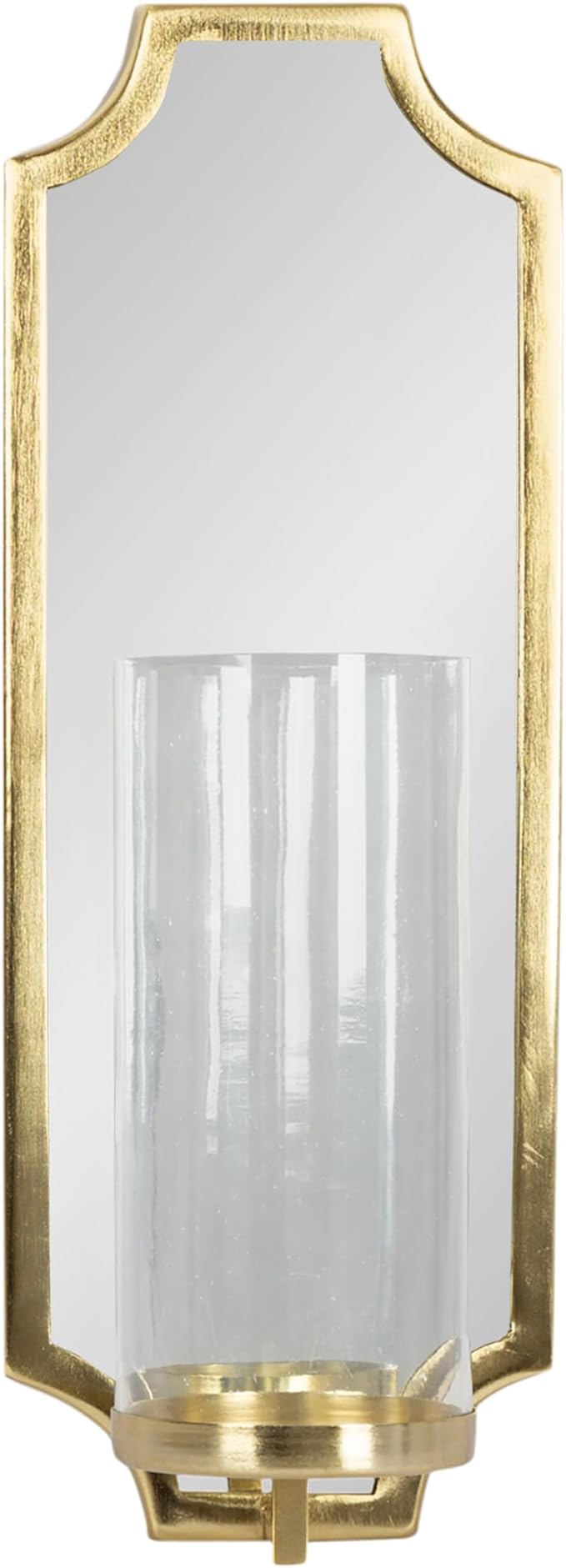 Kate and Laurel Ciel Glam Mirrored Wall Sconce; 6 x 5 x 16; Gold; Modern Scalloped Candle Holder with Removable Glass Cylinder and Mirror for Bathroom or Bedroom Wall Decor