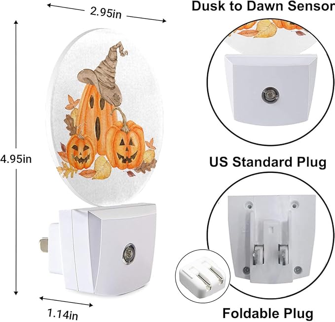 EKOBLA Funny Pumpkins Plug-in Nightlights Autumn Fall Horror Face Pumpkin Maple Leaves Decorative Night Lights Plug into Wall for Adults Boys Girls Bedroom Bathroom Holiday Decoration