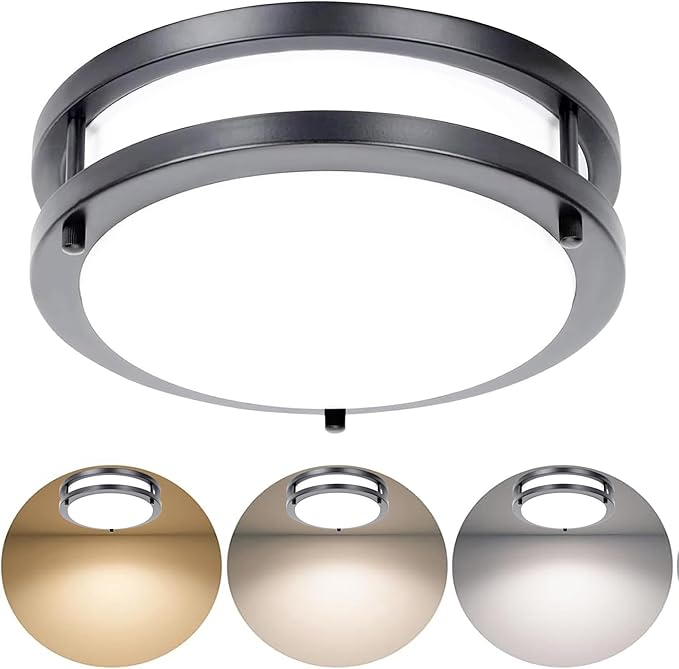 Drosbey 48W LED Flush Mount Ceiling Light Fixture, Ceiling Lights for Kitchen, Bedroom, Bathroom, Garage, Dimmable, Super Bright 5000 Lumens, 3000K/4000K/5000K Adjustable (Black), UL Listed