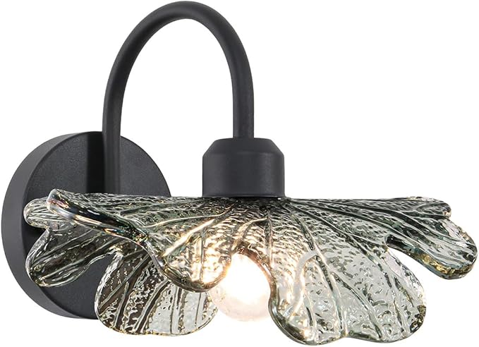 Black Bathroom Vanity Light Vintage Wall Sconce Hand Blown 1-Light Wall Lamp Bathroom Wall Sconces with Dark Green Glass Shade Black Vanity Light Over Mirror for Bedroom Hallway Living Room
