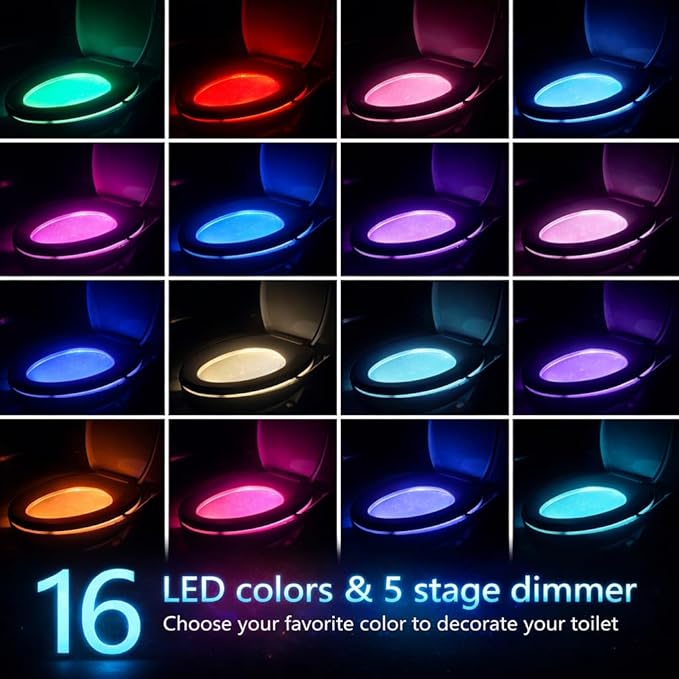 2 Pack Toilet Bowl Night Light, Motion Sensor Activated LED Nightlight Inside Bowl with 16 Colors & 5 Brightness, Waterproof, Easy Install, Fun and Usefull Gift