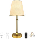 BLUEYE Cordless Table Lamps,Remote Control,5200mAh,No Flicker,2700K-6000K,Rechargeable Bulb,50W Equivalent,Retro Style,Fabric Shade,Battery Operated Ambient Light for Bedside,Hallway,Restaurant,Gold