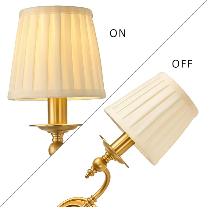 Plug in Dimmable Wall Lamp,Plug-in or Hardwired Installation Wall Sconce with Beige Fabric Shade for Wall Painting,Modern Living Room, Bedroom, Hallway,Led Bulbs Included-(Copper Color)