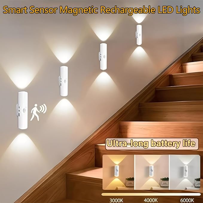 Rechargeable Smart LED Motion Sensor Ambient Light, Smart Sensor Magnetic Rechargeable LED Lights, Color Changing Motion Sensor Light, Wireless Magnetic Wall Lamp for Bedroom (2pcs 7colors brown)