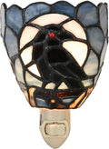 Bieye L12022 Tiffany Style Stained Glass Raven Plug-in Night Light Gothic Crow and Full Moon Design Bedside Wall Lamp