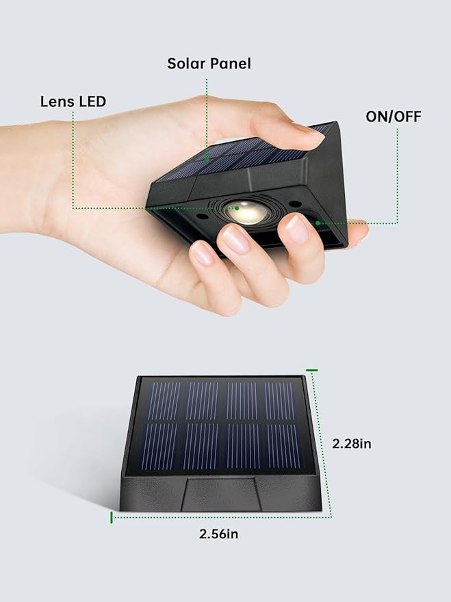 Solar Lights Outdoor Waterproof LED 6000K White Bright Lens Downlight Small Solar Light for Address, Sign, Mailbox, Deck, House Number, Wall, Fence