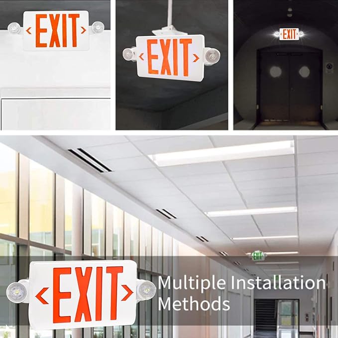 OSTEK 2 Pack Red LED Exit Sign with Emergency Lights, Two Adjustable Head Emergency Exit Lights with Battery Backup, Dual LED Lamp ABS Fire Resistance UL-Listed 120-277V