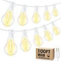 100FT Outdoor String Lights, LED Patio Lights with 32 Waterproof Shatterproof Dimmable A39 Hanging Bulbs(2 Spare) for Garden Wedding-White