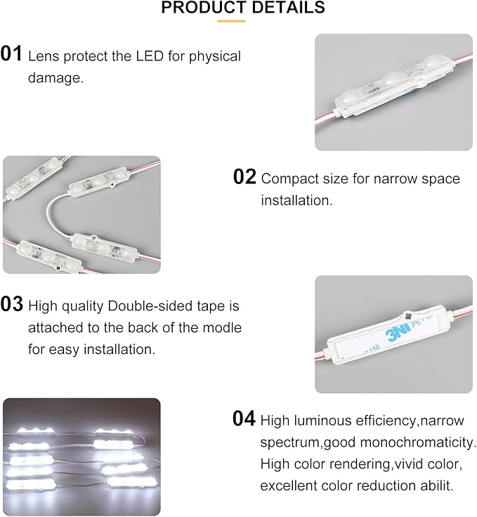 LED Module, Window Mirror Light White100pcs 50 Ft 2835 SMD LED Module Waterproof Light for Letter Sign Advertising Signs with Tape Adhesive Backside (Cool White)