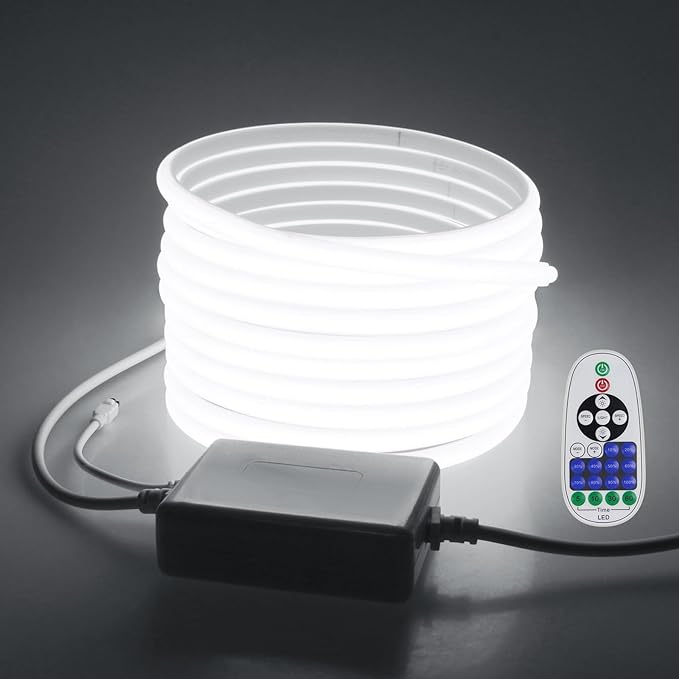 32.8FT Outdoor LED Rope Light Waterproof COB LED Strip Lights for Indoor 6000K Cold White AC 110V/120V Dimmable Connectable LED Flexible Light Strip for Indoor Garden Building Commerical Decor