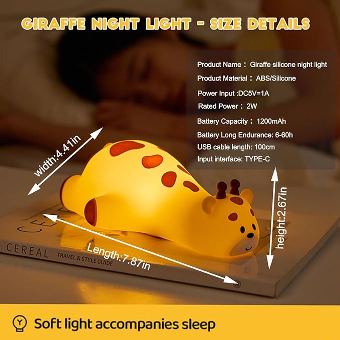 DREAMING MY DREAM Cute Giraffe Night Light for Kids,3 Levels Dimmable Bedside Touch Lamp Rechargeable Squishy Nursery lightwith 30min Timmer Function, Baby Kids Room Decor, Gifts for Girls boy