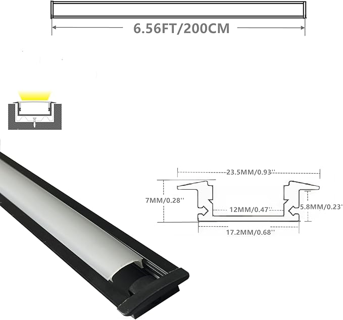 Recessed LED Strip Black Channel Diffuser 10-Pack 6.56FT,23.5X7MM Tape Track with Flange,Flush Mounted Wardrobe Bookcase Wine Cabinet Wooden Furniture Groove Integrated Low Profile