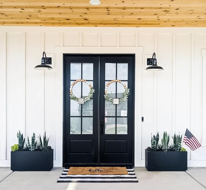 Steel Lighting Co. Topanga Barn Light | Outdoor Wall Mounted | 14 inch Dome | 11" Gooseneck | Farmhouse Garage Light Made in America | Gray Blue Exterior/Brass Interior