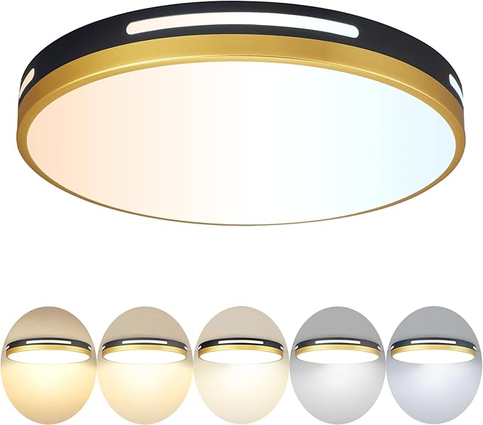 15 Inch LED Flush Mount Ceiling Light Fixture Black and Gold, 36W Dimmable Modern Kitchen, Bedroom, Bathroom, Living Room Lighting Fixture