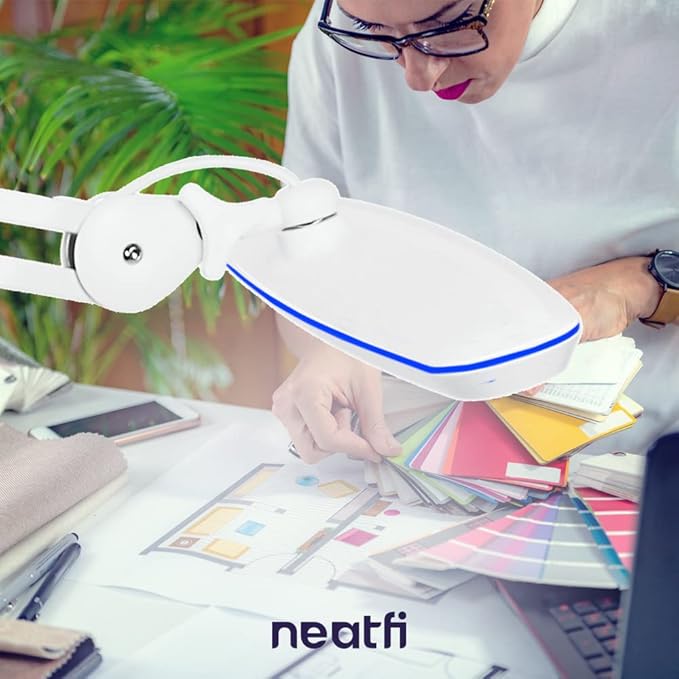 Neatfi XL 2,200 Lumens LED Desk Lamp, 23 Inches 24W, Adjustable Arm, Dimmable, Eye Caring, Nail Light for Home, Office, Study Lamp (Non-CCT with Clamp, White)