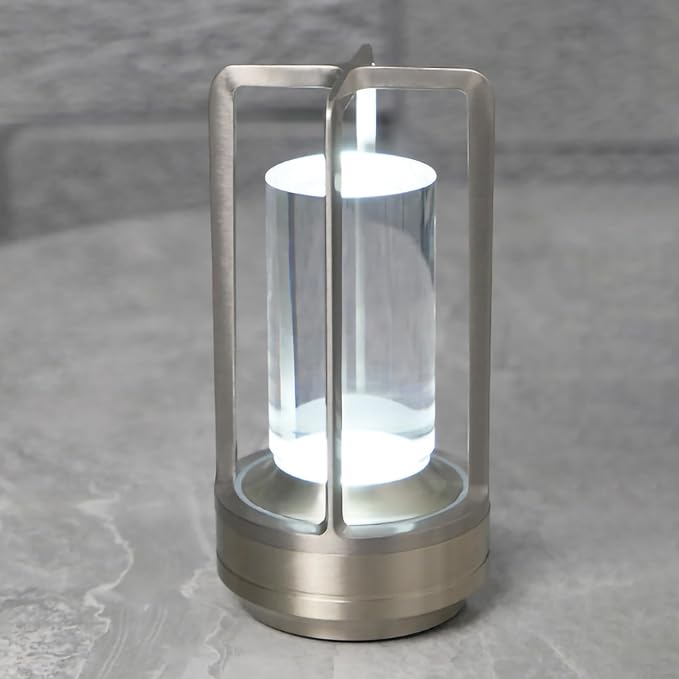 Cordless Bedside Table lamp Rechargeable Portable Touch,2000MA Battery Operated Lamps LED Night Light,3Color Stepless Dimming Crystal Lantern Suitable bedrooms,Bars,cafes,Camping,Silvery