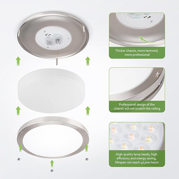 13 Inch Led Ceiling Light Fixture - 4 Pack 36W Flush Mount Ceiling Lights dimmable 3600LM 3000K/3500K/4000K/5000K/6000K Luxurious Nickel for Kitchen Hallway Stairwell Bedroom Bathroom