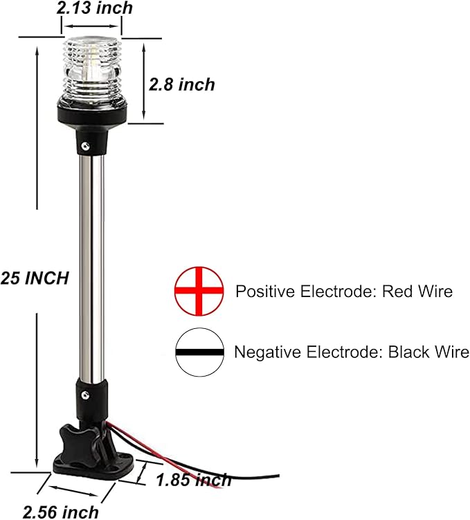 Young Marine Boat Anchor Light 3-Nautical Mile White LED Fold Down Stern Light for Pontoon and Fishing Boat All Round 360° White LED 12-24V (25" Foldable)
