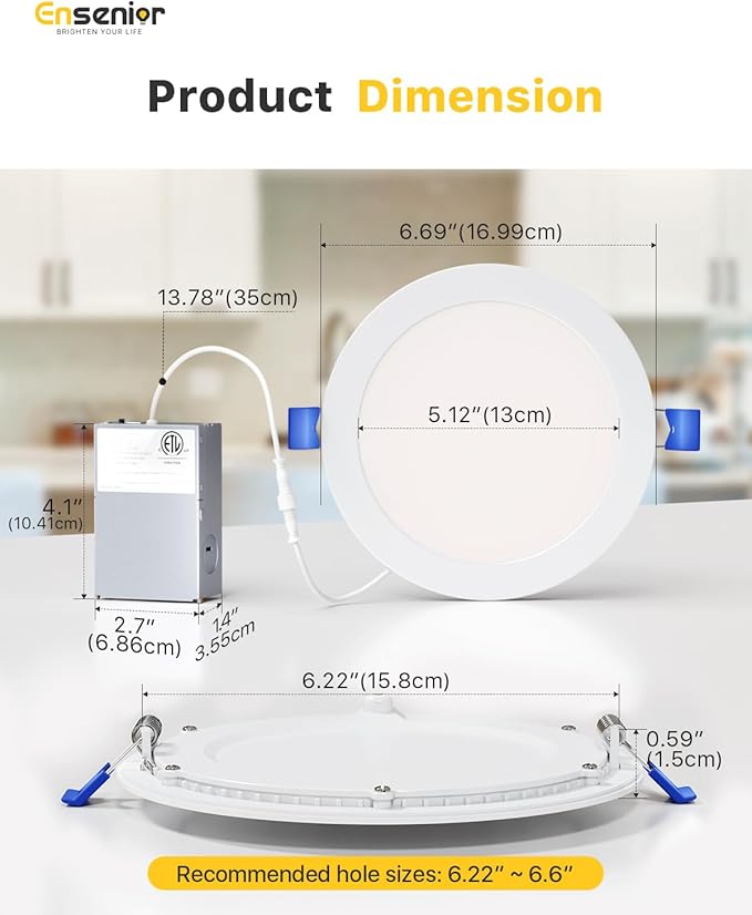 Ensenior 16 Pack Ultra-Thin LED Recessed Lighting 6 Inch 6CCT with Junction Box, 2700K-6000K Selectable, 12W 110W Eqv, Dimmable Can-Killer Downlight, 1050LM High Brightness - ETL