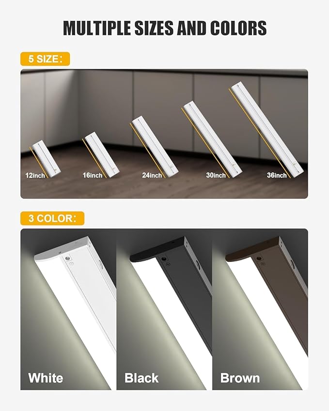 Hardwired Under Cabinet Lighting, 24 inch LED Under Counter Lights for Kitchen, CRI 97, 120V, 16W, 1400Lm 3CCT Dimmable Linkable Under Cabinet Lights with Power Cord and Linked Cord, Black