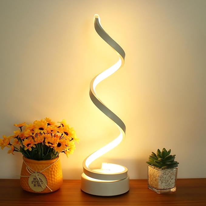 Modern Spiral Table Lamp, Dimmable Table Lamps for Bedroom, 12W LED Desk Lamp for Living Room, 3 Colors 10 Brightness Bedside Lamps Nightstand Lamps Desk Light for Nightstand, Office - White
