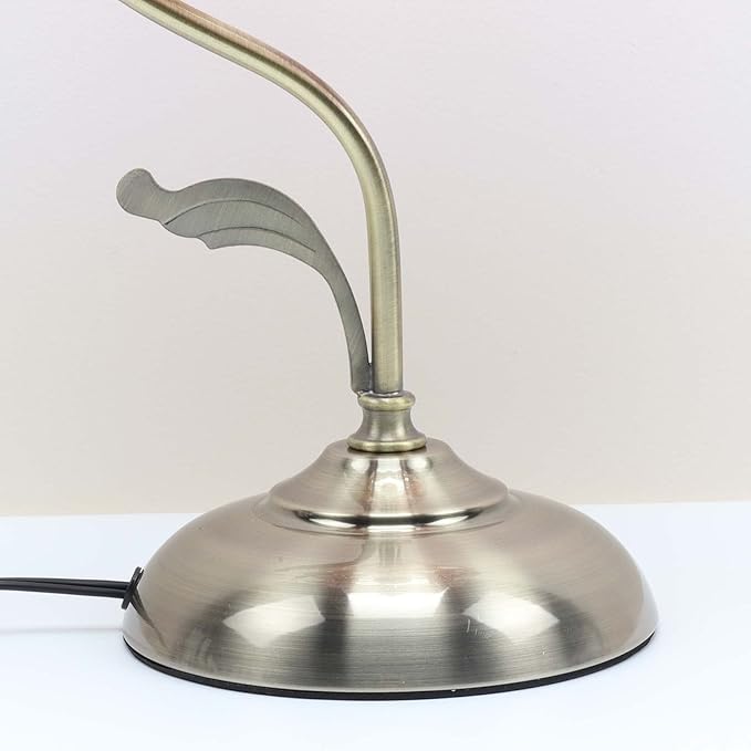 Bieye L10833 Rose Lily Flower Tiffany Style Stained Glass Table Lamp with Vintage Brass Base Electroplating Finish for Bedside Bedroom Living Room Home Decoration, 8 inch Wx17 inch H, 8 inch Rose Lily
